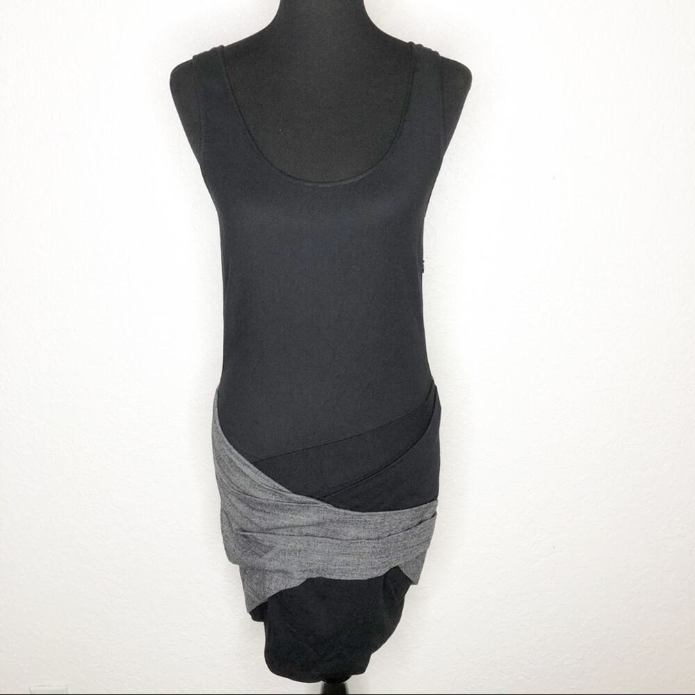 Thakoon Addition black gray layered skirt tank wool blend sheath dress size 6